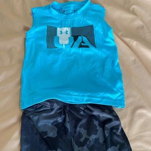 Under Armour sleeveless shirt and camouflage shorts 2 piece set